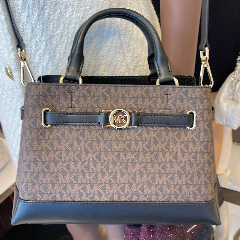 Michael Kors Reed Small Belted Logo Satchel Crossbody Center Zip Bag Purse NWT